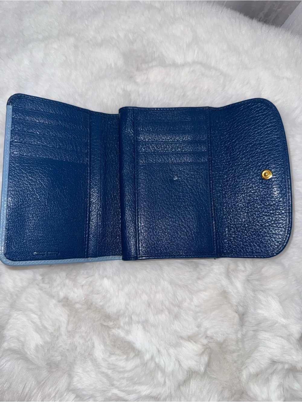 Miu Miu Two-Tone Navy and Light Blue Leather Fold Wallet